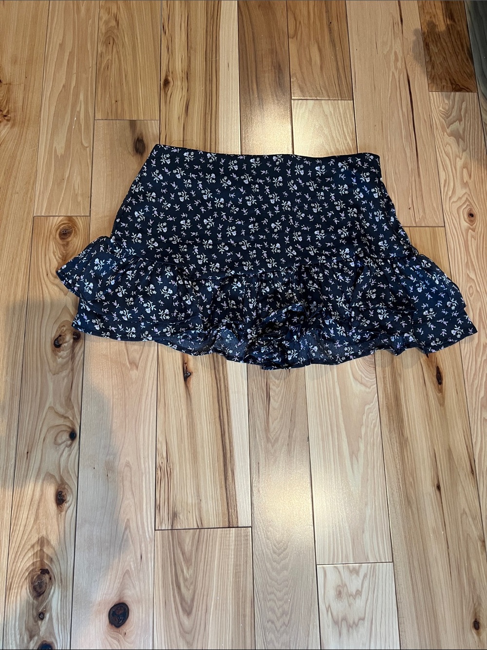 Navy Floral Ruffle Mini Skirt - Women's Summer Skirt